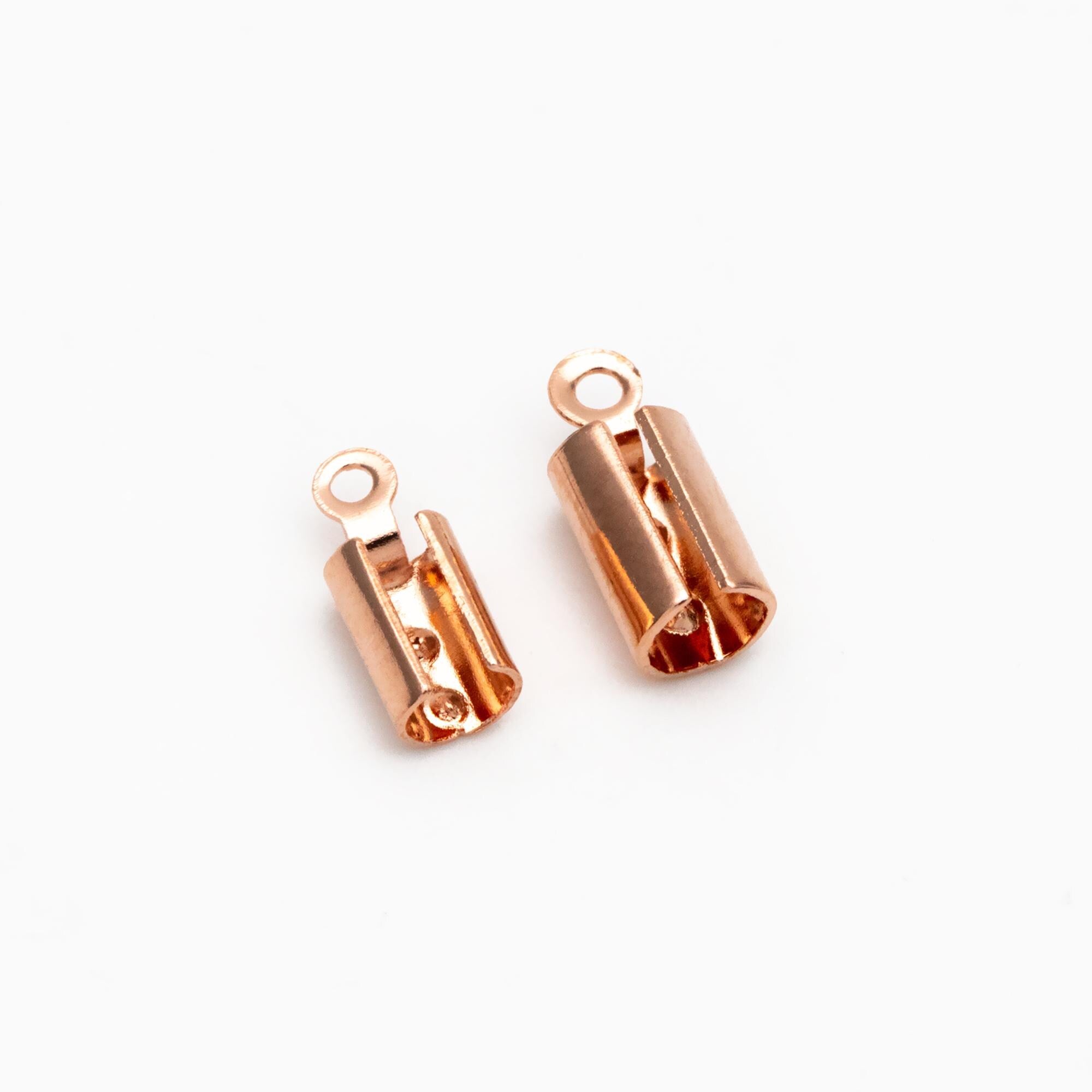 20pcs Gold/ Silver/ Rose Gold Crimp End Tips Caps, Leather Hemp Cord Chain Ends 4mm/ 5mm, Gold plated Brass, Lead Nickel Free (GB-330)